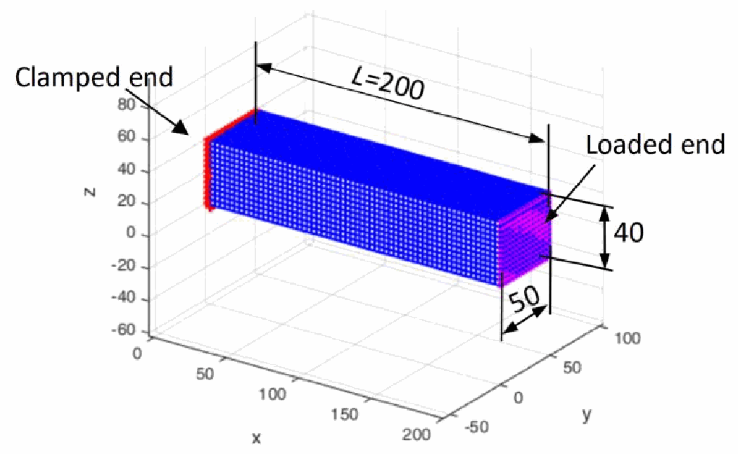 Cantilever mesh, constraints and loading