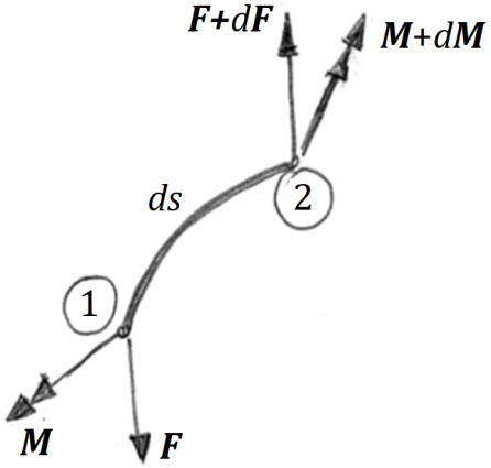 Internal resultants on an infinitesimal beam element.