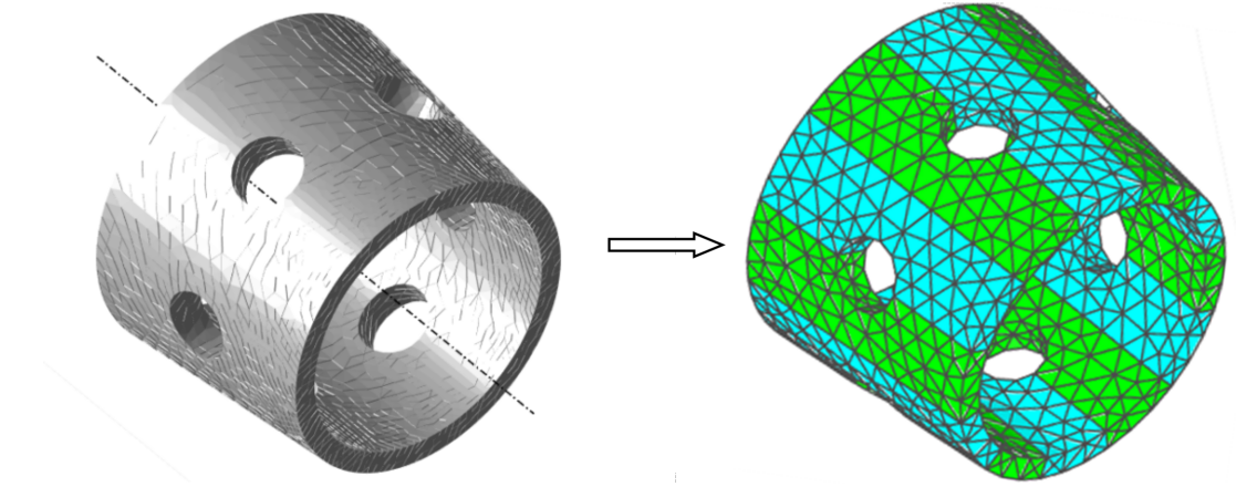 The 3D part and its complete finite element mesh
